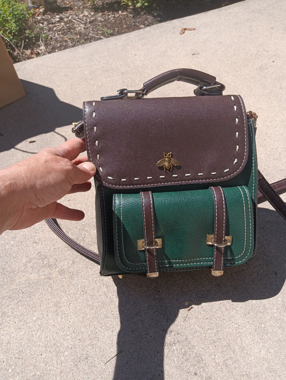 Bumble Bee Women's Backpack Purse Handbag Green Brown